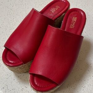 Michael Kors Red Leather Cunningham wedge sandals sz 5 1/2